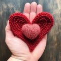 A knitted handmade red and pink heart