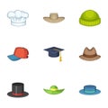Knitted hat icons set, cartoon style Royalty Free Stock Photo