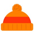 Knitted hat. Stylish orange winter headdress, vector illustration