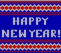 Knitted Lettering. Happy New Year. Imitation knitting fabric. Multicolor knitting - letters and ornament.