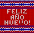 Knitted Lettering. Happy New Year. Text in Spanish. Imitation knitting fabric. Multicolor knitting - letters and ornament.