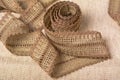 Knitted openwork linen ribbon tapes in rural style of rustics cotton eco natural