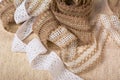 Knitted openwork linen ribbon tapes in rural style of rustics cotton eco natural