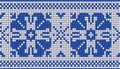 Knitted ornament. Christmas webbing. Sweater seamless Pattern needlework scheme. Knitted blue and white pattern.