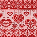 Knitted pattern with hearts Royalty Free Stock Photo