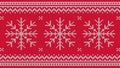 Knitted pattern with white snowflake and ornamental border on red background. Royalty Free Stock Photo