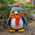Knitted Penguin: Adorable Handmade Toy On White Background