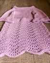 Knitted pink girls dress, handicrafts, home knit by hand, autumn handicraft time