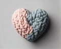Knitted pink and gray heart. Valentines day background. Generative AI Royalty Free Stock Photo