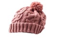 Knitted Pink Hat On Isolated White Background