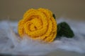 knitted pink rose, handmade