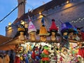 Knitted product made of wool hat and handmade mittens hats scarves jumpers on Christmas market place handcraft om Old Town Of T