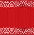 Knitted red christmas geometric ornament. Winter seamless knit background with empty place for your text.