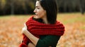 Knitted red scarf on the girl