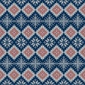 Knitted scandinavian pattern with snowflakes. Vector. Royalty Free Stock Photo
