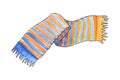 Knitted scarf with blue and yellow stripes watercolor illustration.