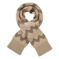 Knitted Scarf with Wavy Zigzag Pattern in Beige and Brown on White winter scarf fashion accessory Royalty Free Stock Photo