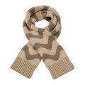 Knitted Scarf with Zigzag Pattern in Beige and Brown on a White Background knitwear textile Royalty Free Stock Photo
