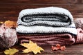 Scarfs with autumn leafs Royalty Free Stock Photo