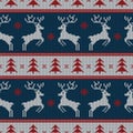 Knitted seamless pattern with deers. Vector. Royalty Free Stock Photo