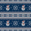 Knitted seamless pattern with snowman and scandinavian ornament. Sweater background