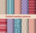 Knitted seamless patterns set Royalty Free Stock Photo