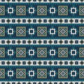 Knitted seamless striped pattern with green rhombus and squares