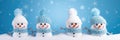 Knitted Snowmen On Soft Snow Against Blue Background