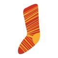 Knitted sock with stripes pattern hand drawn cartoon illustration.