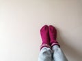Knitted socks on feet