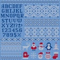 Knitted sweater borders, elements and letters for Christmas design. Scandinavian ornaments