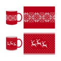 Knitted sweater mockup for cup, dishes, crockery design. Christmas fair isle frame with deer, snowflakes Royalty Free Stock Photo