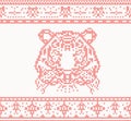 Knitted Tiger. Seamless Pattern in Red Color