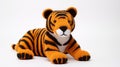High Detailed Crocheted Tiger Toy On White Background