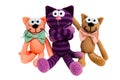 Knitted toys - striped embraced cats.