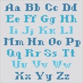 Knitted vector alphabet, blue bold serif letters.