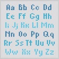 Knitted vector alphabet, blue small sans serif letters.