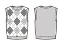 Knitted vest with diamond pattern. Technical sketch.