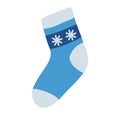 Knitted warm sock with snowflakes, winter clothes design element, vector