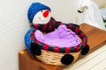 Knitted Wicker Basket On Top Of Breadbox Royalty Free Stock Photo