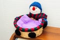 Knitted Wicker Basket On Top Of Breadbox Royalty Free Stock Photo