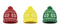 Knitted winter caps with Nordic pattern Royalty Free Stock Photo