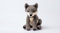 Grey Knitted Wolf Stuffed Animal: Detailed Toy On White Background