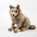 Knitted Wolf On White Background: Muted Tones And Tangible Texture