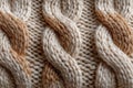 Knitted wool yarn forming a cozy textured cable knit pattern in natural tones Royalty Free Stock Photo