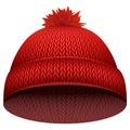 Knitted woolen cap. Winter seasonal red hat