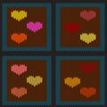 Knitted woolen seamless pattern with colored hearts in brown squares