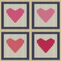 Knitted woolen seamless pattern with pink hearts in vintage squares