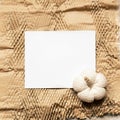 Knitted woolen white pumpkin template background flat lay top view copy space