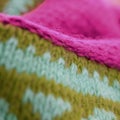 Knitted yarn with a pattern, fragment, blurred image, macro, handmade, handcraft